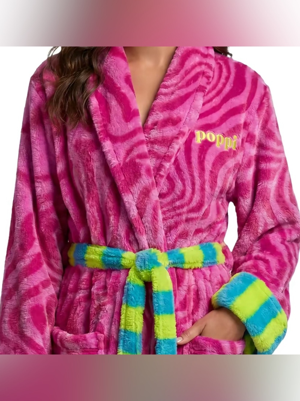 Poppi Stripes Robe Poppi Bath Bathrobe Pink Green Small Medium Neon New Plush - Picture 2 of 7